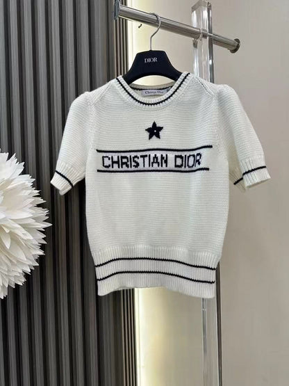 New contrast color letter knitted short sleeves