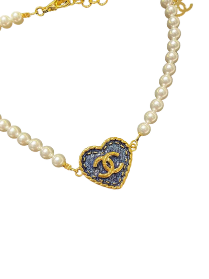 New blue heart-shaped pendant pearl necklace