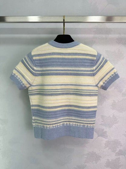 New color striped knitted short sleeves