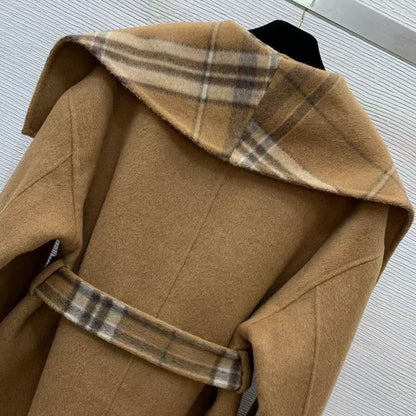 New checkered 100% wool warm woolen coat