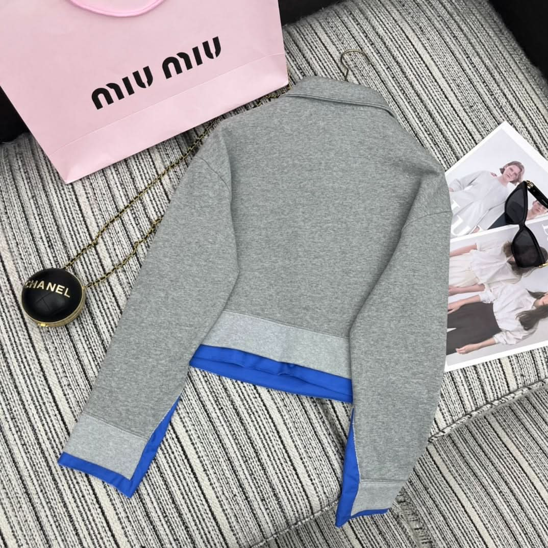 MIU25 Early Spring Blue Lapel Sweatshirt