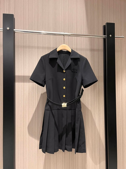 YY-Patchwork Pleated Skirt Collar Dress