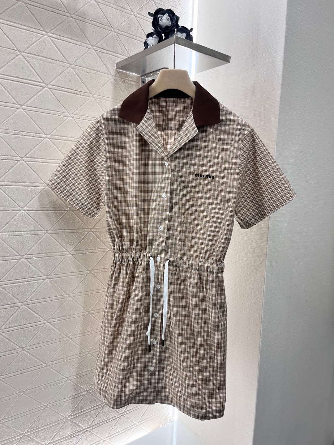 YY-Checkered Short-Sleeve Shirt Dress