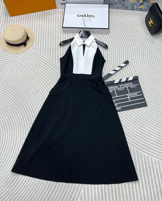 YY-Sleeveless Black and White Color-Block Tank Dress