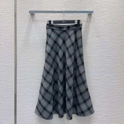 YY-Color Block Checkered Skirt