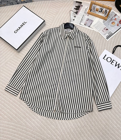 YY-Striped Embroidered Letter Double-Zip Shirt