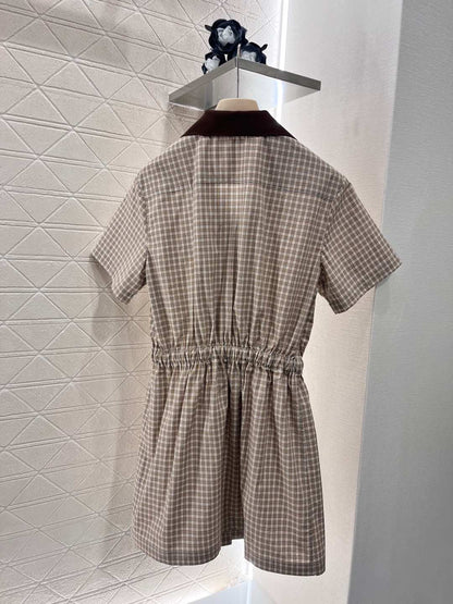 YY-Checkered Short-Sleeve Shirt Dress