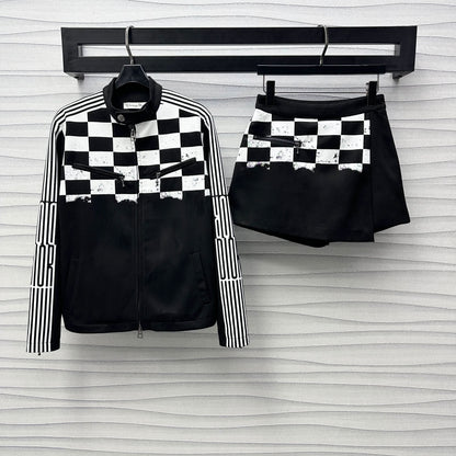 YY-Plaid Jacket and Culottes Set