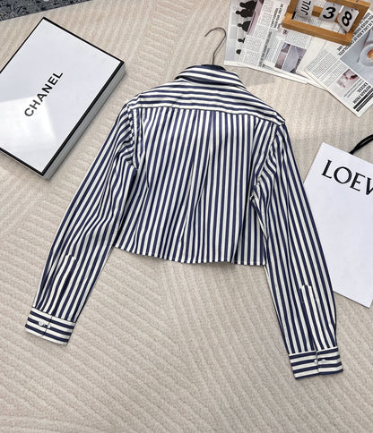 YY-Striped Embroidered Letter Shirt