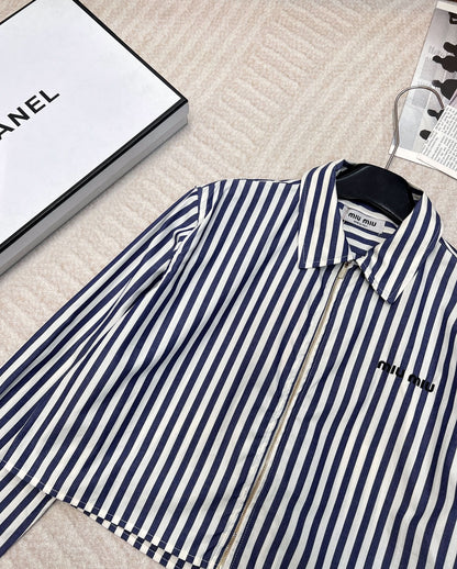 YY-Striped Embroidered Letter Shirt