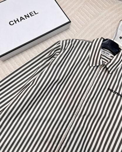 YY-Striped Embroidered Letter Double-Zip Shirt