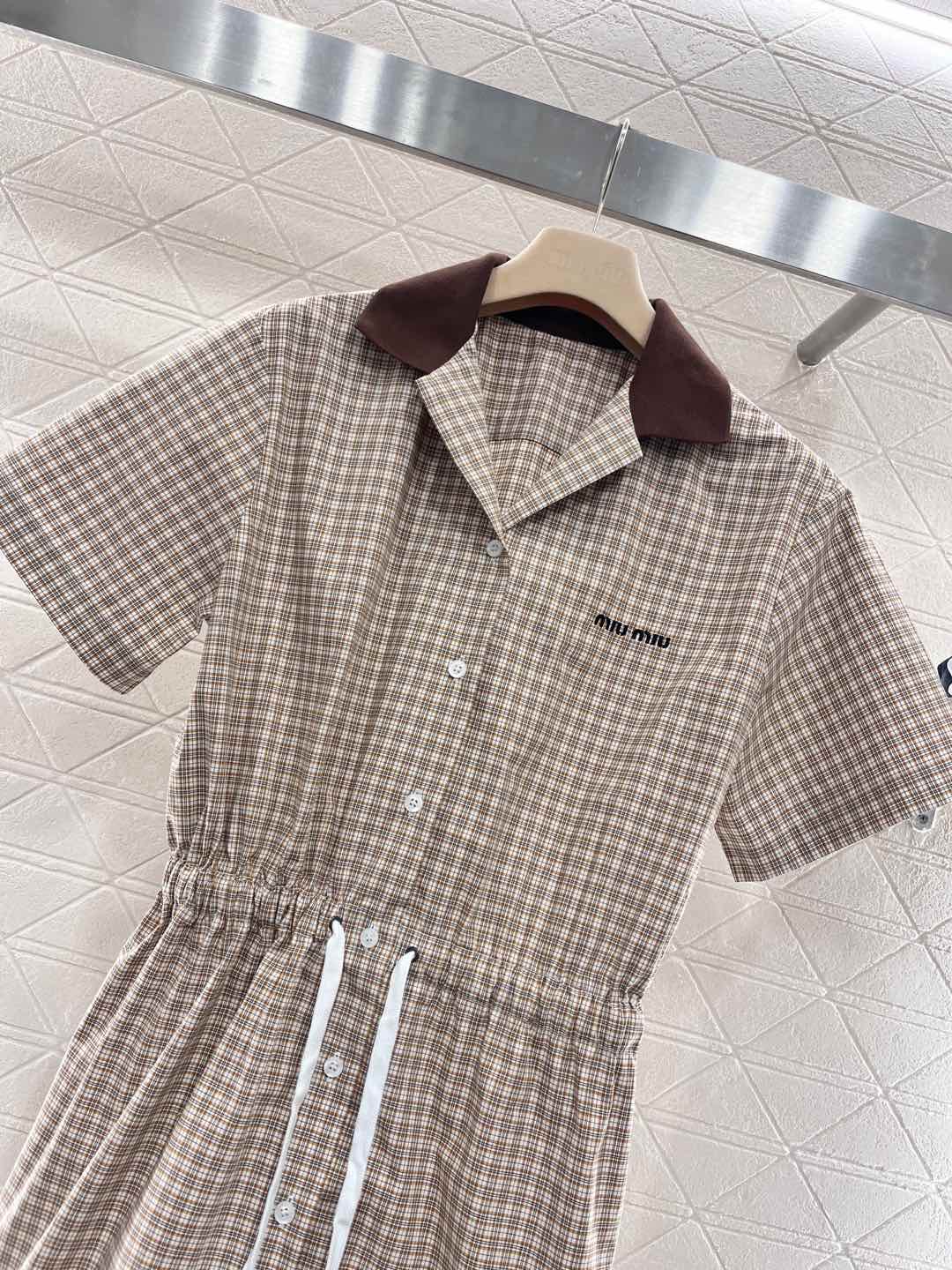 YY-Checkered Short-Sleeve Shirt Dress