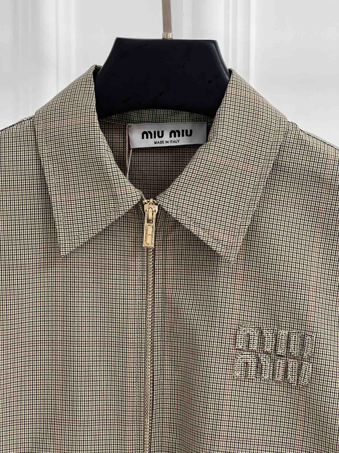 MM 25SS Vintage Plaid Zip-Up Shirt with Lapel