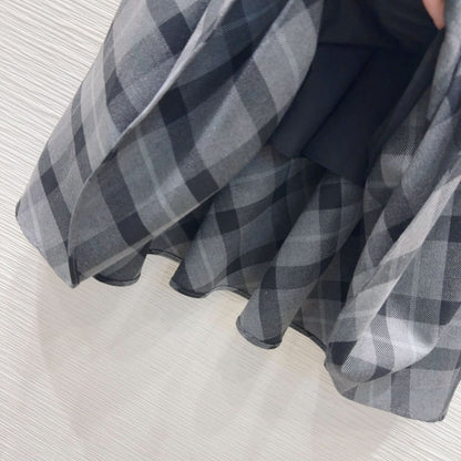 YY-Color Block Checkered Skirt