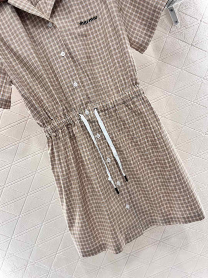 YY-Checkered Short-Sleeve Shirt Dress