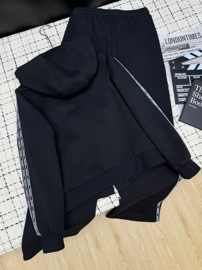 YY-Hooded Zip Sweatshirt + Elastic Waist Straight-Leg Casual Pants