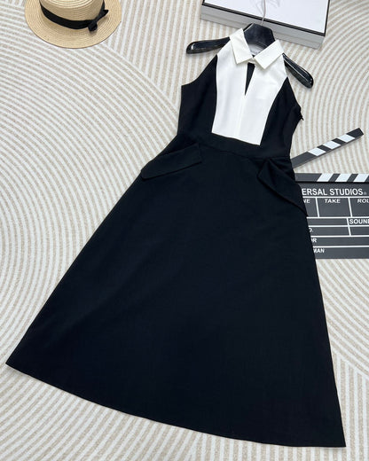 YY-Sleeveless Black and White Color-Block Tank Dress