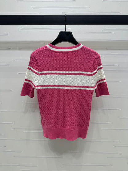 YY-Color Block Striped Knit Short Sleeve