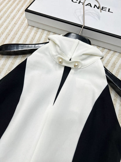 YY-Sleeveless Black and White Color-Block Tank Dress