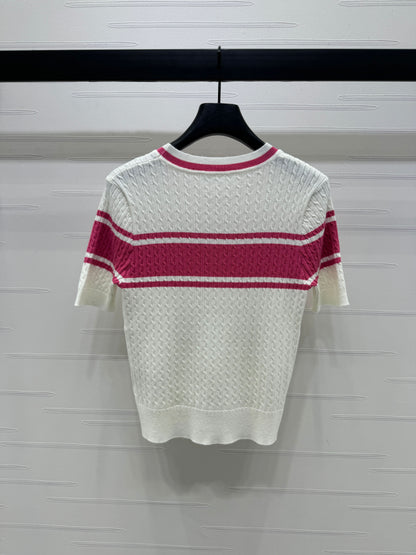 YY-Color Block Striped Knit Short Sleeve