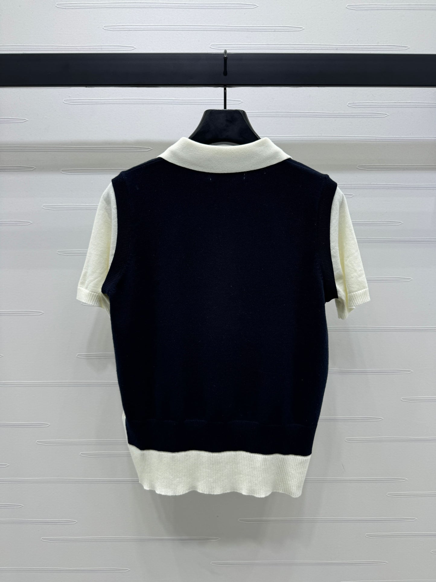 YY-Color Block Fake Two-Piece Knit Short Sleeve