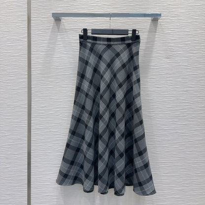 YY-Color Block Checkered Skirt