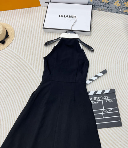 YY-Sleeveless Black and White Color-Block Tank Dress