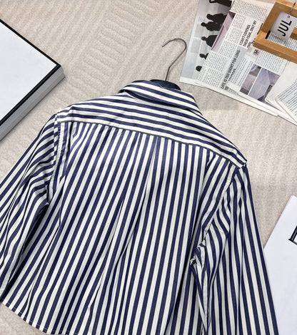 YY-Striped Embroidered Letter Shirt