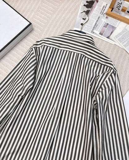 YY-Striped Embroidered Letter Double-Zip Shirt