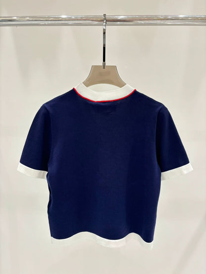 New retro V-neck button knitted short sleeves