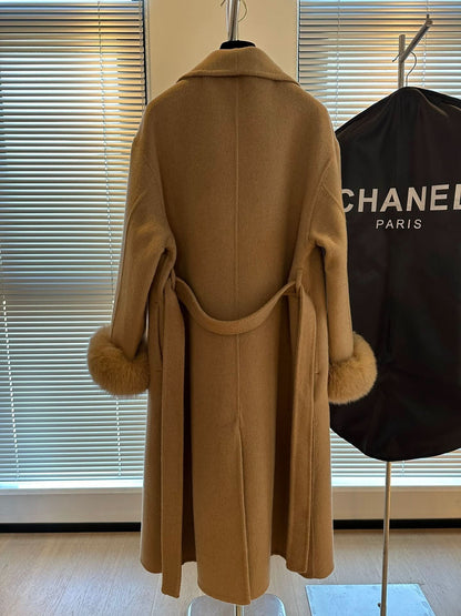 New Cashmere Fox Fur Lapel Coat