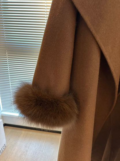 New Cashmere Fox Fur Lapel Coat