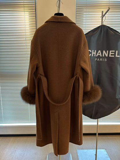 New Cashmere Fox Fur Lapel Coat