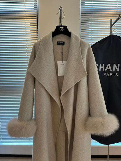 New Cashmere Fox Fur Lapel Coat