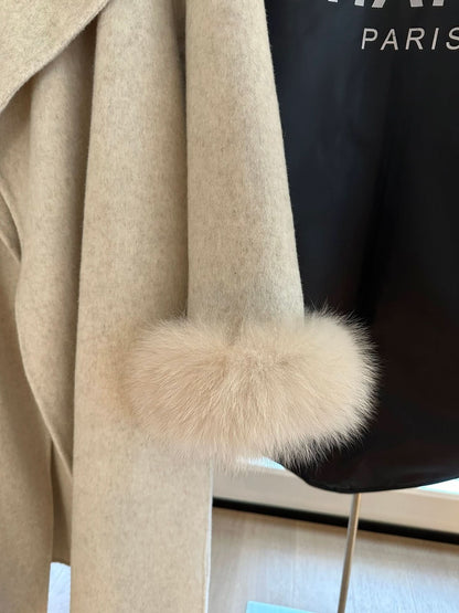 New Cashmere Fox Fur Lapel Coat